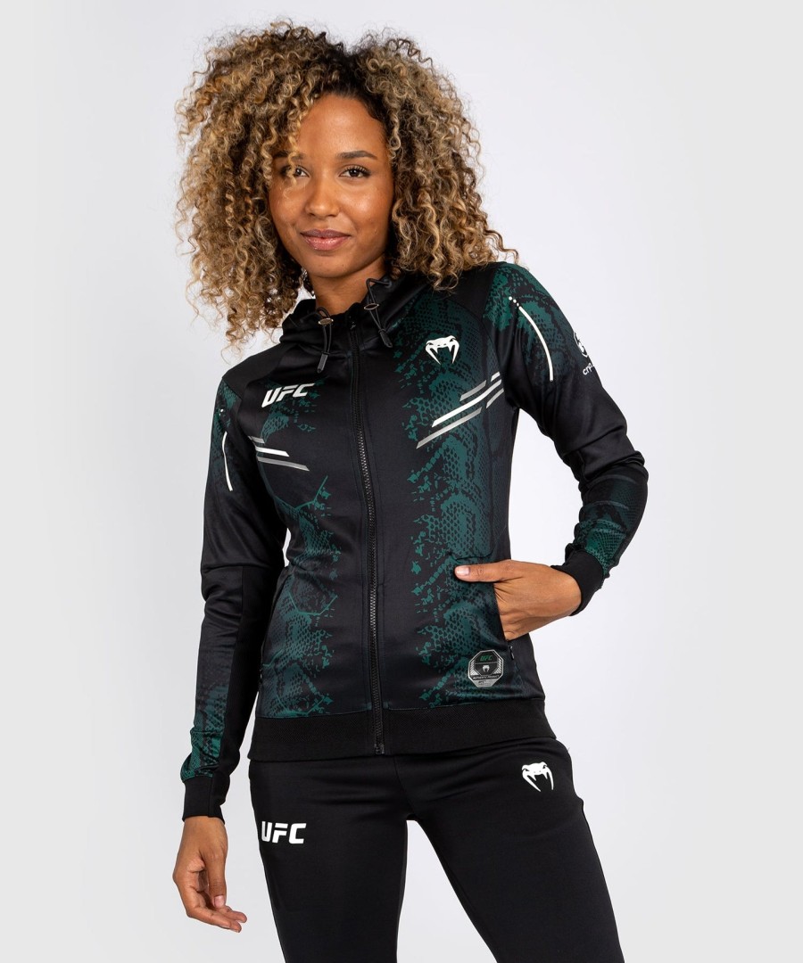 ufc adrenaline by venum authentic fight night women walkout hoodie - emerald edition - grønsort