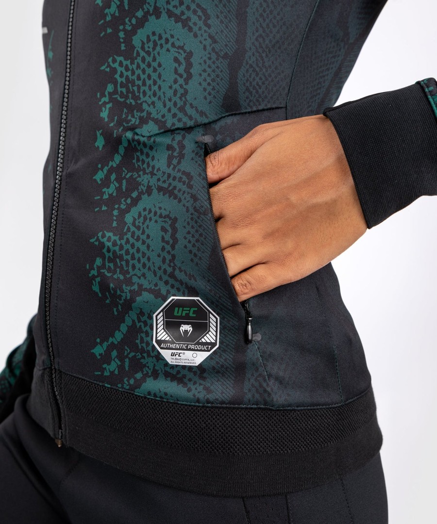 ufc adrenaline by venum authentic fight night women walkout hoodie - emerald edition - grønsort