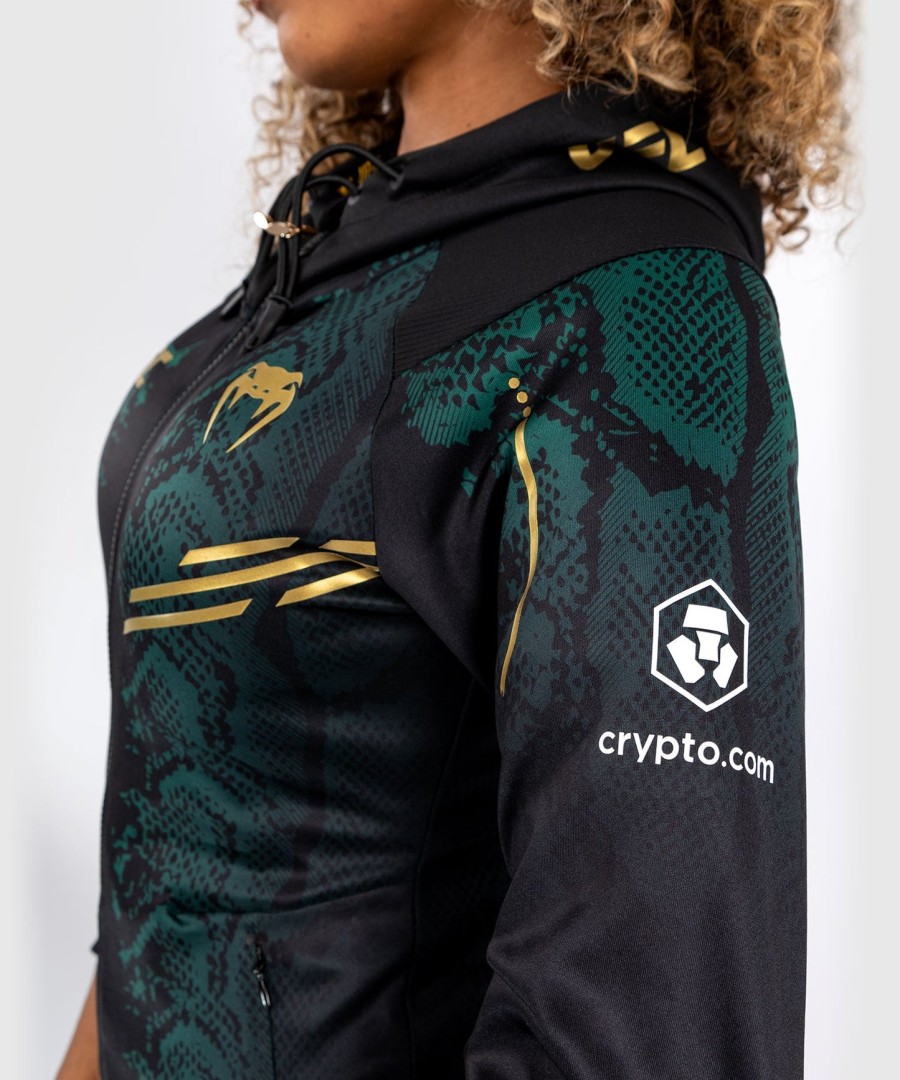 ufc adrenaline by venum authentic fight night women walkout hoodie - emerald edition - grønsortguld