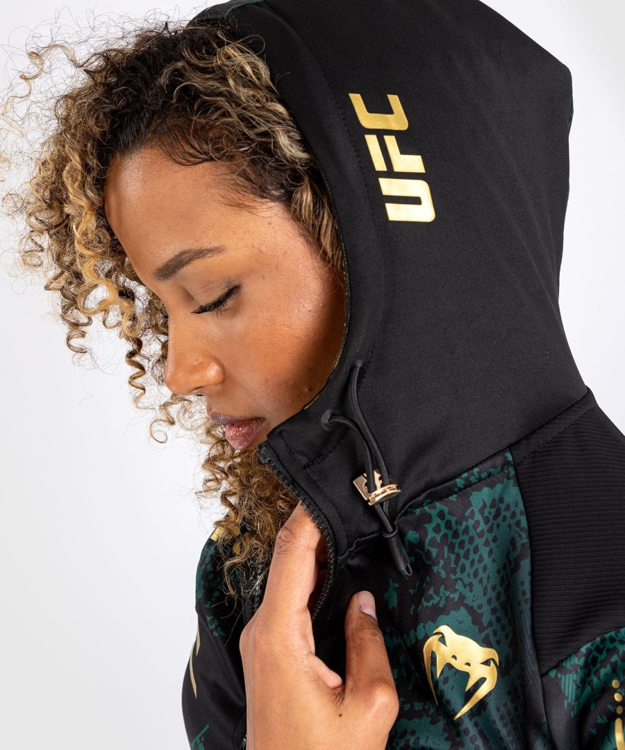 ufc adrenaline by venum authentic fight night women walkout hoodie - emerald edition - grønsortguld