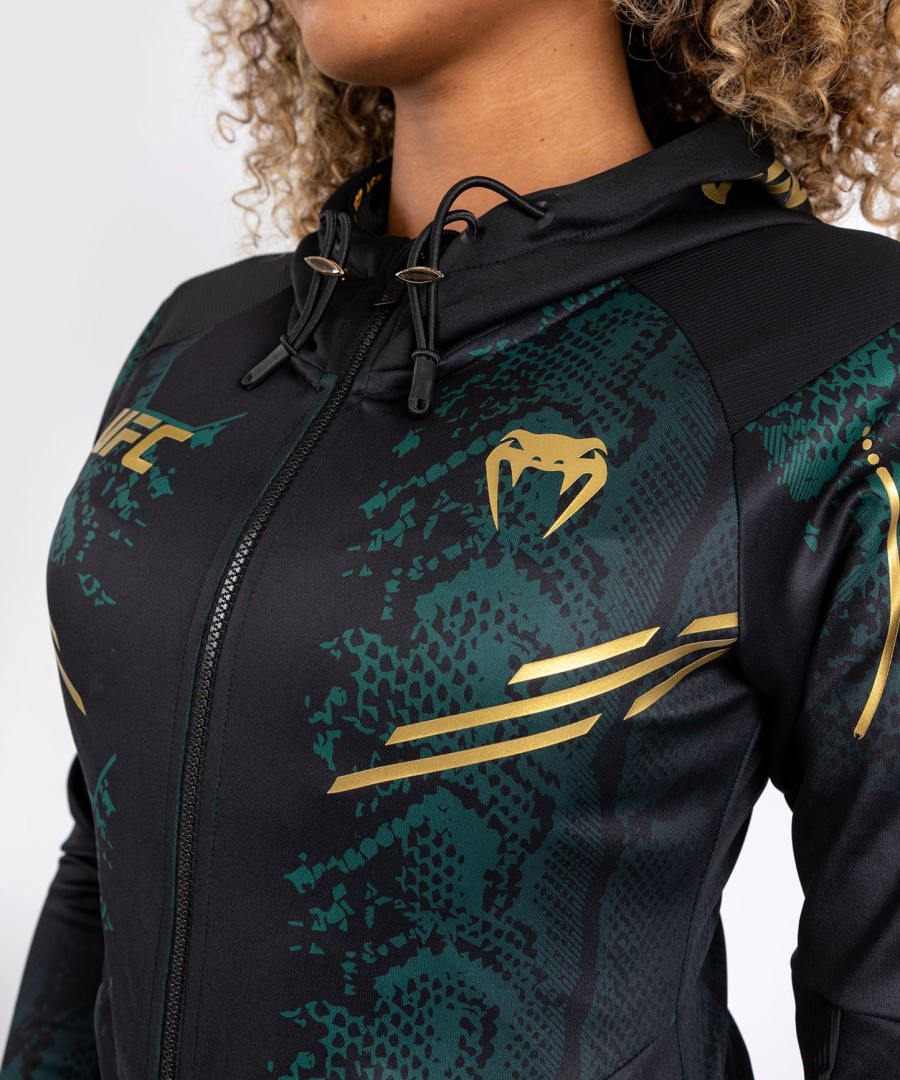 ufc adrenaline by venum authentic fight night women walkout hoodie - emerald edition - grønsortguld