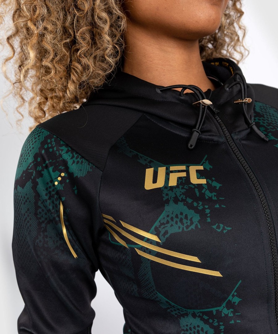 ufc adrenaline by venum authentic fight night women walkout hoodie - emerald edition - grønsortguld