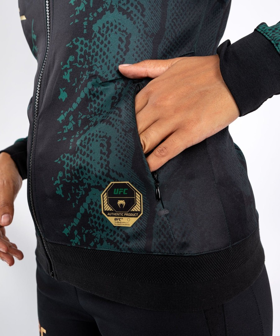 ufc adrenaline by venum authentic fight night women walkout hoodie - emerald edition - grønsortguld