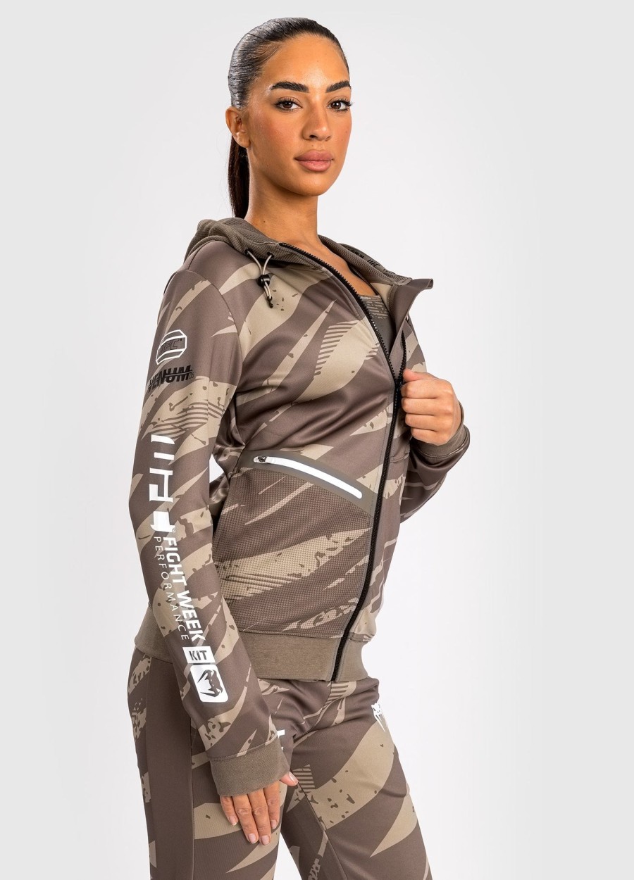 ufc adrenaline by venum fight week dame hættetrøje med lynlås - desert camo