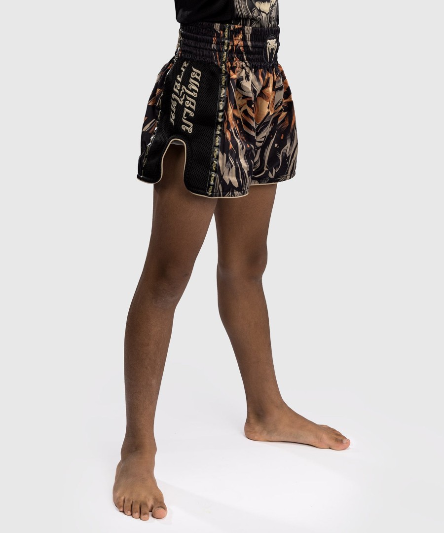 venum tiger børne muay thai shorts - sortneon orange