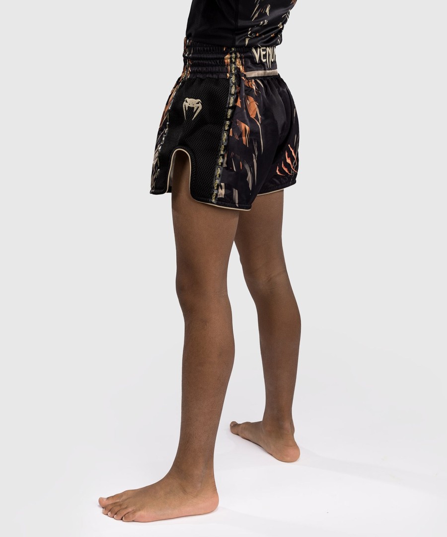 venum tiger børne muay thai shorts - sortneon orange