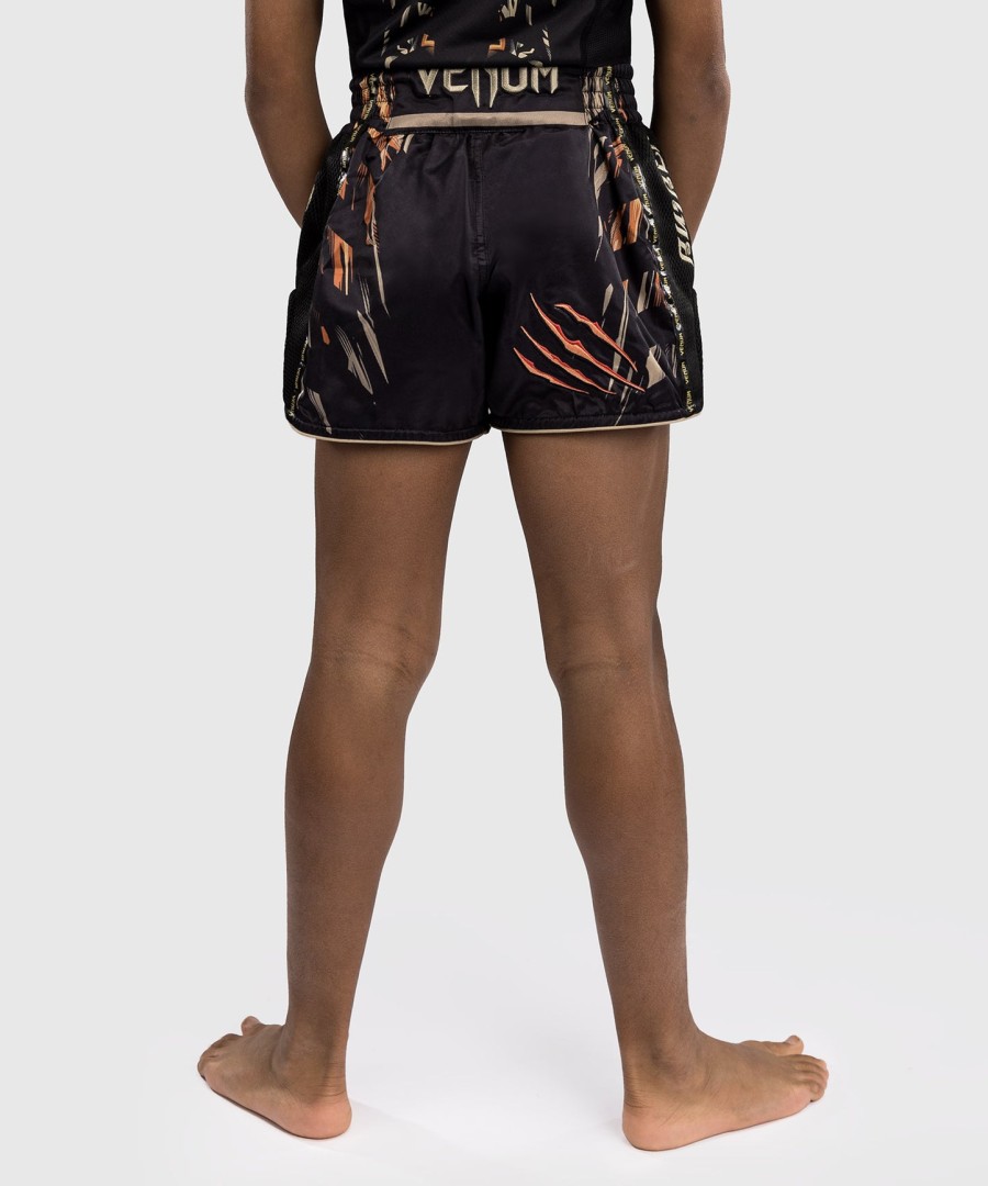 venum tiger børne muay thai shorts - sortneon orange
